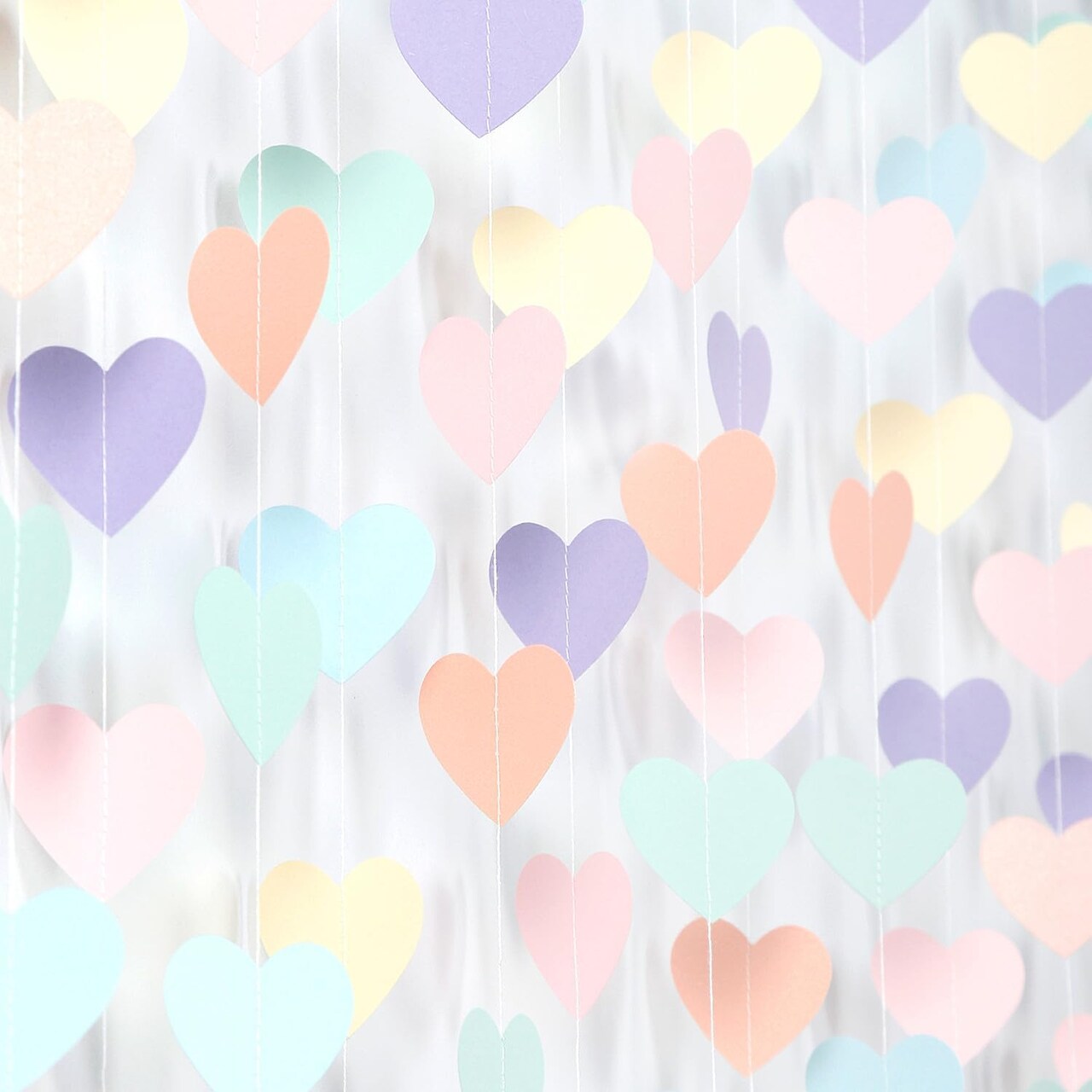 Pastel Rainbow Birthday Party-Decorations Streamers - 52FT Yellow Blue Mint Pink Purple Hanging Heart Garland Banner,Baby Bridal Shower Bachelorette Engagement Backdrop Decor